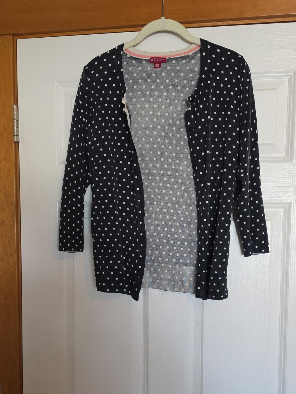 Merona Black and White Polka Dot Open Front Cardigan